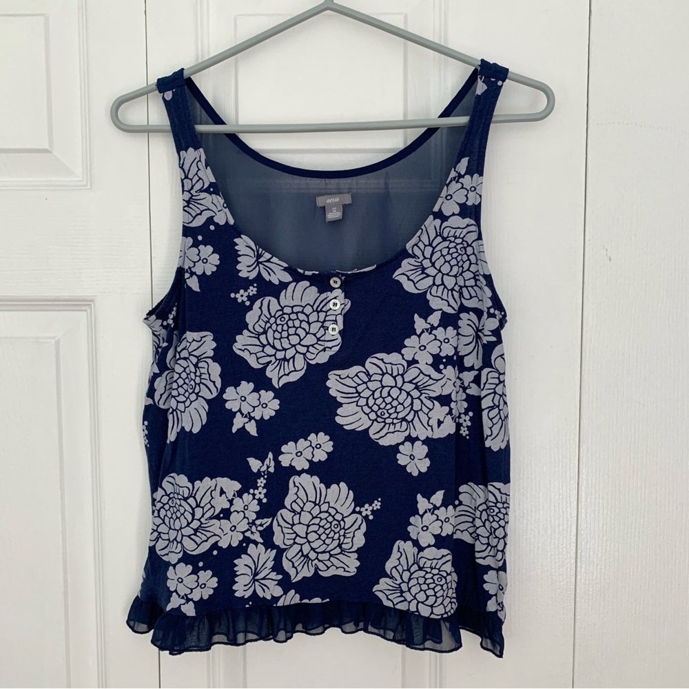 AERIE Navy Blue And Gray Frilled Cami Women’s Size Small